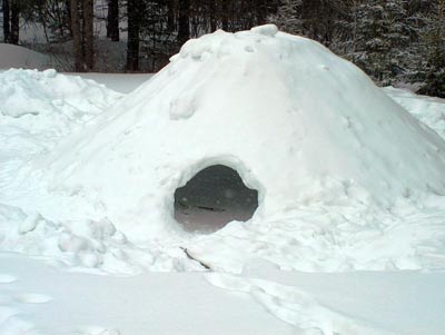 A fully built quinzhee shelter